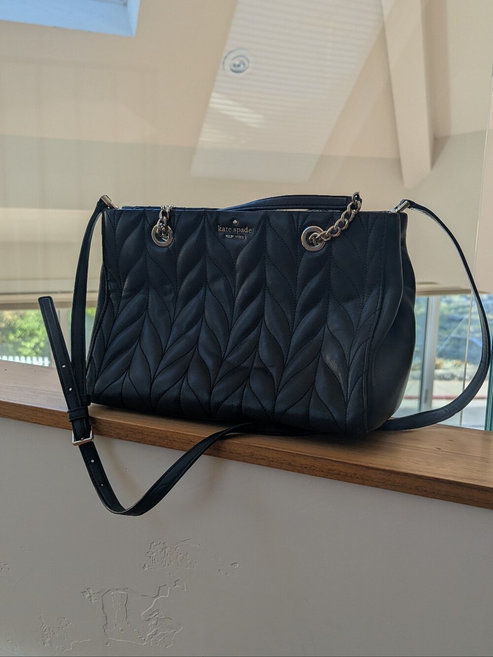 kate spade Black Quilted Leather Shoulder Bag with Chain Detail